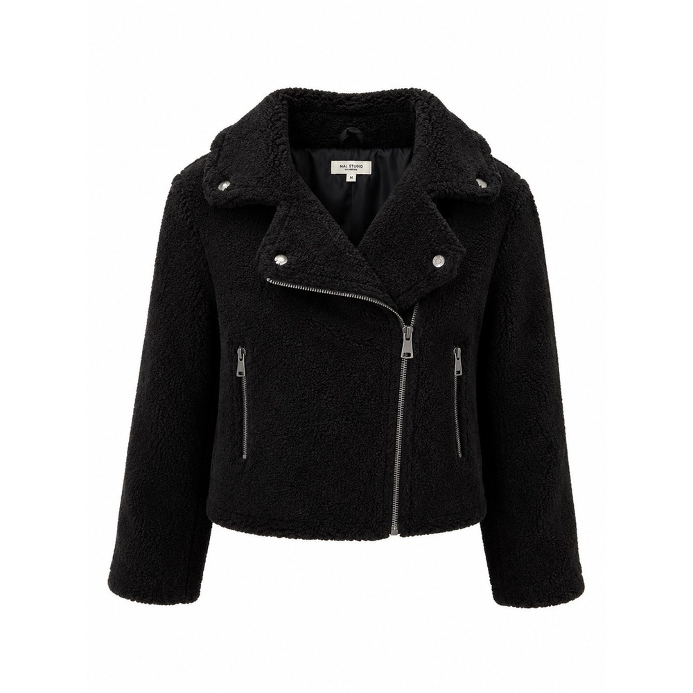 Max Studio NWT Black Teddy Sherpa Asymmetrical Moto Jacket Small